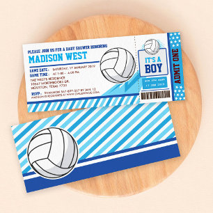 Blue Volleyball Ticket Pass Baby shower Uitnodigin Kaart