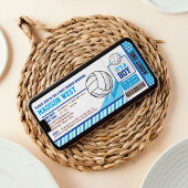 Blue Volleyball Ticket Pass Baby shower Uitnodigin Kaart
