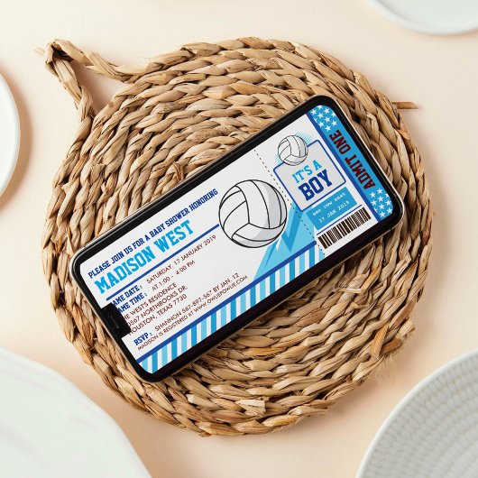 Blue Volleyball Ticket Pass Baby shower Uitnodigin Kaart