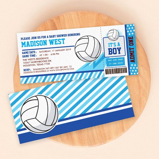 Blue Volleyball Ticket Pass Baby shower Uitnodigin Kaart