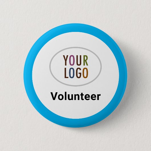 Blue Volunteer Button Badge Pinback Custom Logo (Voorkant)