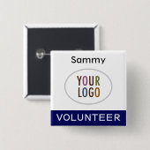 Blue Volunteer Pinback Badge met Logo Square Vierkante Button 5,1 Cm (Voorkant /achterkant)