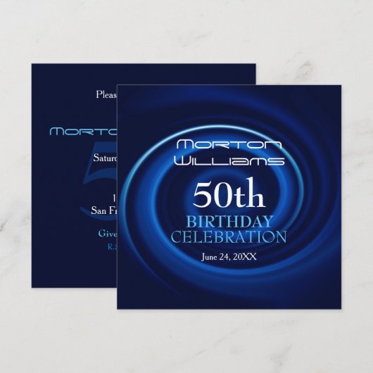 Blue Vortex 50th Birthday Invitation 2 Kaart (Voorkant / Achterkant)