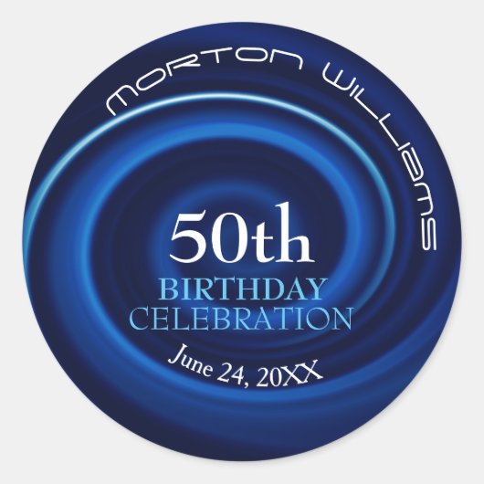 Blue Vortex 50th Birthday Round Sticker (Voorkant)