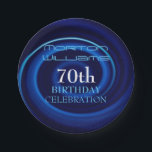 Blue Vortex 70th Birthday Celebration Paper Bord<br><div class="desc">Abstracte digitale kunst met een blauwe spiraal. Ontwerp op papier bord met tekst voor een modern 70e verjaardag feest. Matching Birthday paper napkin,  Birthday Save the date,  Birthday square,  gastenboek (harde cover,  spiraal notitieboek en multomap),  partijbenodigdheden en nog veel meer... </div>