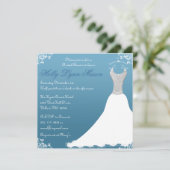 Blue Vrijgezellenfeest Wedding Gown Uitnodiging (Staand voorkant)