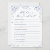 Blue Vrijgezellenfeest Wie kent Bride Game Kaart (Voorkant)