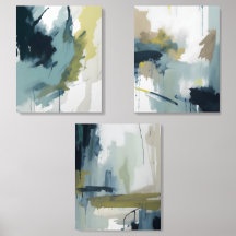 Blue Wall Art Set van 3 Abstracte kunst