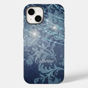 Blue Wallpaper Floral String LIghts Pattern Case-Mate iPhone 14 Hoesje
