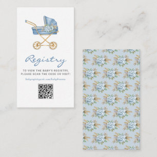 Blue  wandelwagen Baby shower QR Code Registry Informatiekaartje