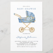 Blue  wandelwagen Baby shower Uitnodiging (Voorkant)