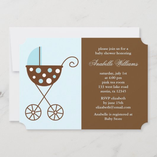 Blue Wandelwagen Boy Baby shower Kaart (Voorkant)