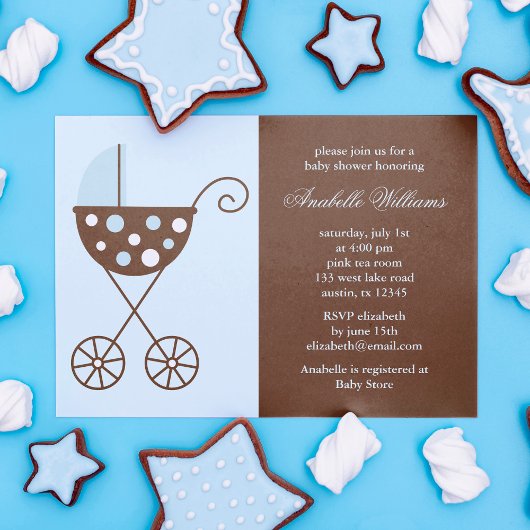 Blue Wandelwagen Boy Baby shower Kaart