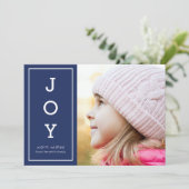 Blue Warm Wishes Modern Joy Holiday Foto Feestdagenkaart (Staand voorkant)