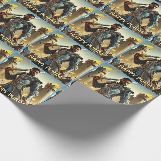 Blue Warrior Purim Wrapping Paper 2 Cadeaupapier (Hoek)