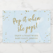 Blue Wash Pop het als ze Pop Baby shower Sparkling Wijnetiket (Enkel label)