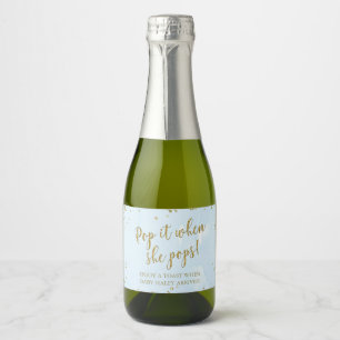 Blue Wash Pop het als ze Pop Baby shower Sparkling Wijnetiket