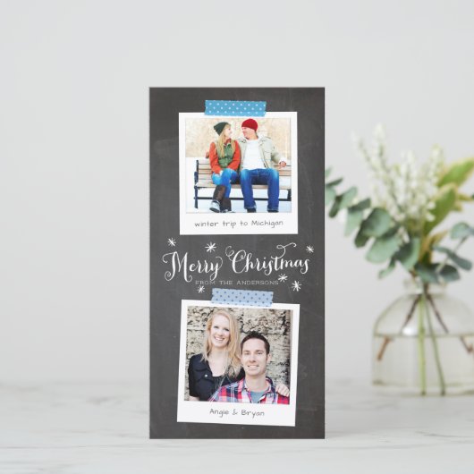 Blue Washi Tape- en Chalkboard-fotoframes Feestdagenkaart (Staand voorkant)