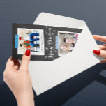 Blue Washi Tape- en Chalkboard-fotoframes Feestdagenkaart<br><div class="desc">Deze stijlvolle vakantiekaart is een budgetvriendelijke keuze en laat u twee van uw favoriete foto's zien in stijl, direct fotoframes met bewerkbare onderschriften. Het ontwerp lijkt erop dat ze op een karton met gepatterde strips papieren washi-tape zijn geplaatst om de kaart een casual en zelfgemaakte, gekleurde, gedenkwaardige vibe te geven....</div>