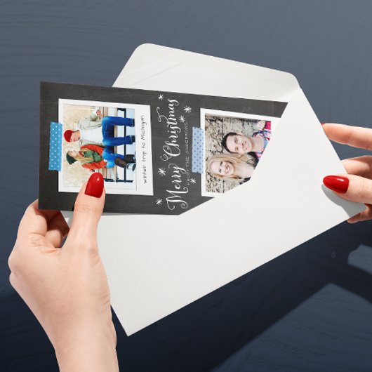 Blue Washi Tape- en Chalkboard-fotoframes Feestdagenkaart