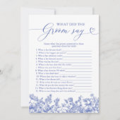 Blue Wat zei de bruidegom Vrijgezellenfeest spel Kaart (Voorkant)