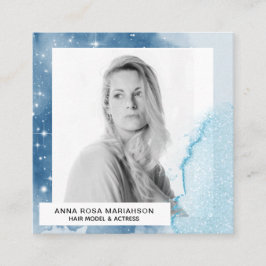 *~* Blue Watecolor Hair Model Actress Stars FOTO Vierkante Visitekaartje