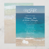 Blue Water Beach Ceremony Wedding Monogram Invites Kaart (Voorkant / Achterkant)