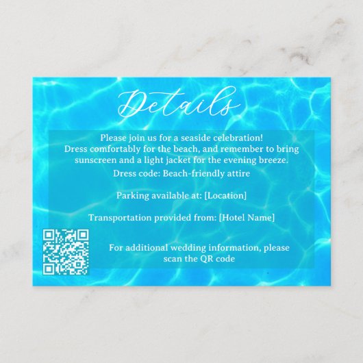 Blue Water Beach & Destination Wedding Ocean Theme Informatiekaartje (Voorkant)