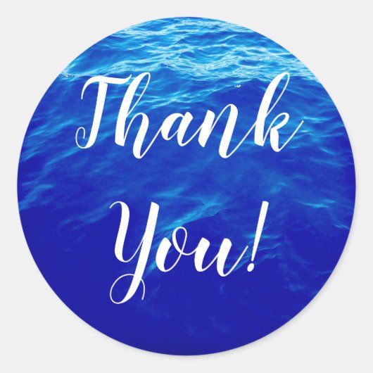 Blue Water Calligraphy Bedankt Ronde Sticker (Voorkant)