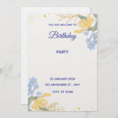 Blue Water Color Birthday Party Poster Kaart (Voorkant / Achterkant)
