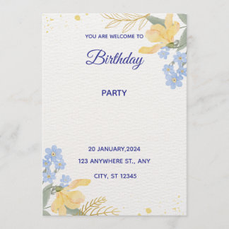 Blue Water Color Birthday Party Poster Kaart