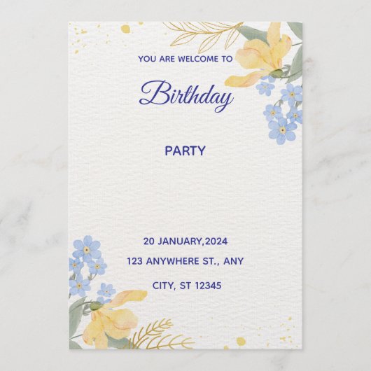 Blue Water Color Birthday Party Poster Kaart (Voorkant)