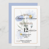 Blue Water Color Flower Wedding Celebration Invite Kaart (Voorkant / Achterkant)