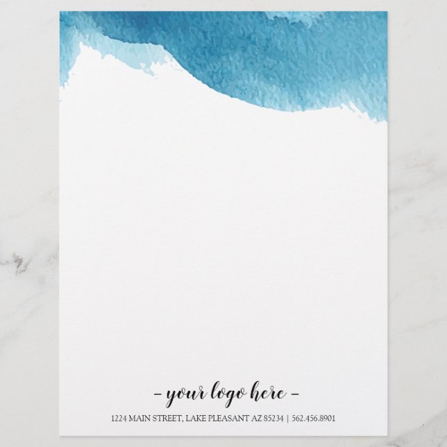 Blue Water Color Ombre Business Letterhead Briefhoofd (Voorkant)