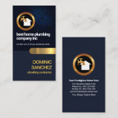 Blue Water Drop Layer Gold Tab Plumbing Contractor Visitekaartje (Voorkant / Achterkant)