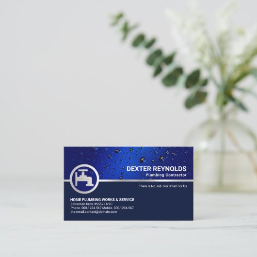 Blue Water Drop Silver Faucet Plumbing Contractor Visitekaartje (Staand voorkant)