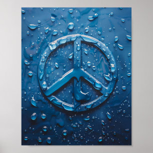 Blue Water Droplet Peace Symbool Poster