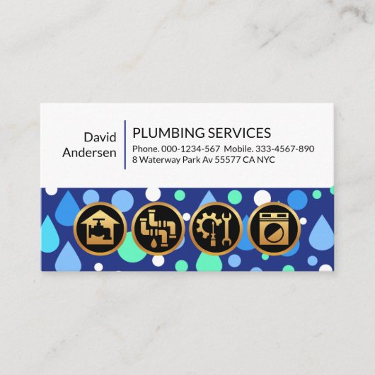 Blue Water Drops Loodgieter Aannemer Visitekaartje (Voorkant)