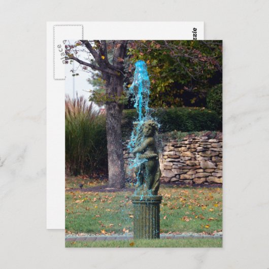 Blue Water Fountain Cherub Briefkaart (Voorkant / Achterkant)