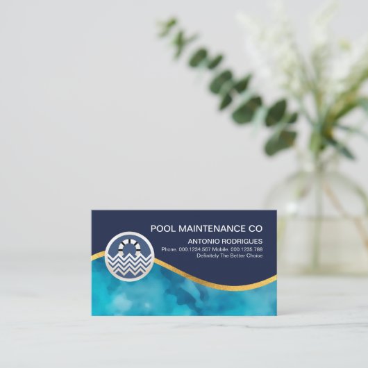 Blue Water Grunge Gold Swimming Wave Visitekaartje (Staand voorkant)