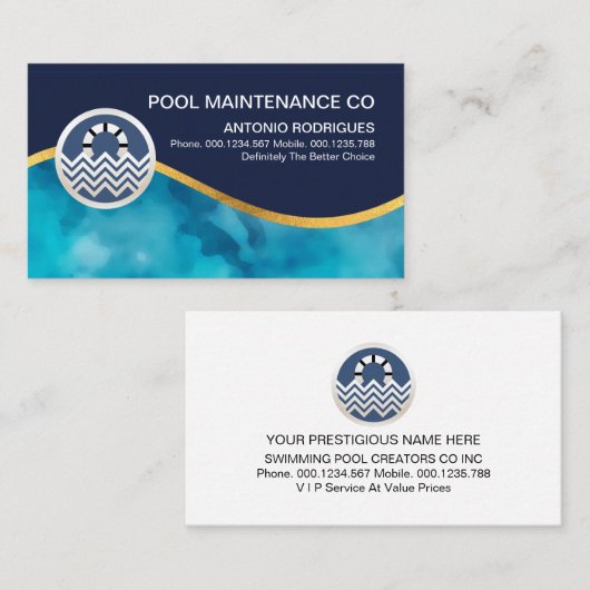 Blue Water Grunge Gold Swimming Wave Visitekaartje (Voorkant / Achterkant)