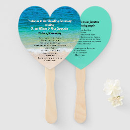 Blue Water Heart-Shaped Wedding Fan Program Handwaaier