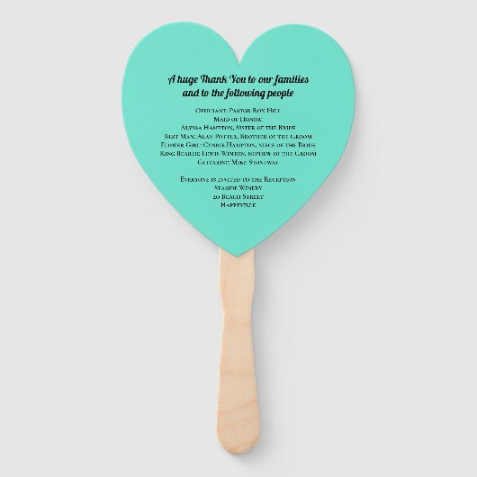 Blue Water Heart-Shaped Wedding Fan Program Handwaaier (Achterkant)