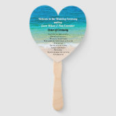 Blue Water Heart-Shaped Wedding Fan Program Handwaaier (Voorkant)