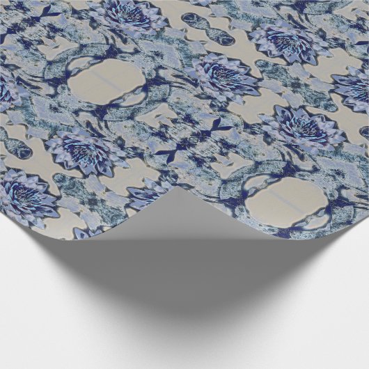 Blue Water Lily Pattern Cadeaupapier (Hoek)