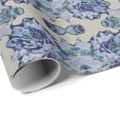 Blue Water Lily Pattern Cadeaupapier (Rol Hoek)