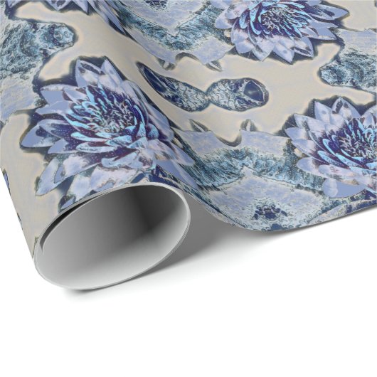Blue Water Lily Pattern Cadeaupapier (Rol Hoek)