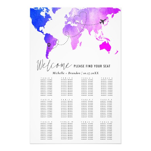 Blue water map elegant wedding seating foto afdruk (Voorkant)