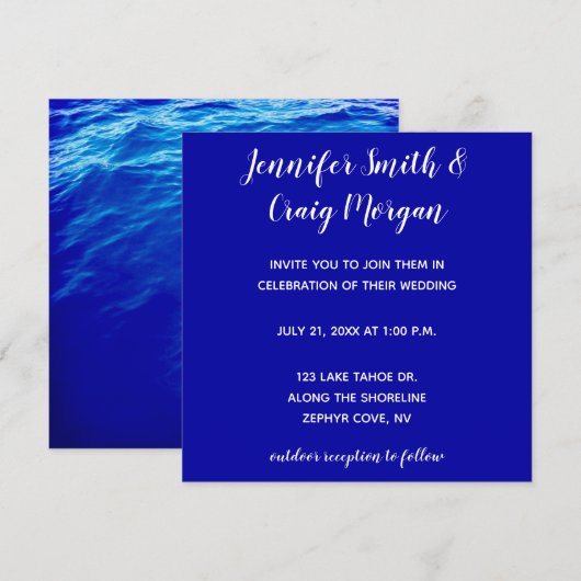 Blue Water Modern Calligraphy Wedding Kaart (Voorkant / Achterkant)
