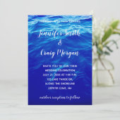Blue Water Photo Modern Calligraphy Wedding Kaart (Staand voorkant)